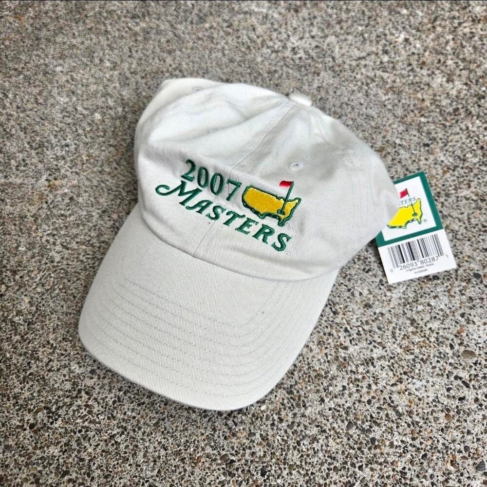 Vtg THE MASTERS 2007 Golf Flag Logo Golf Tournament Strapback Hat Cap Tan NWT